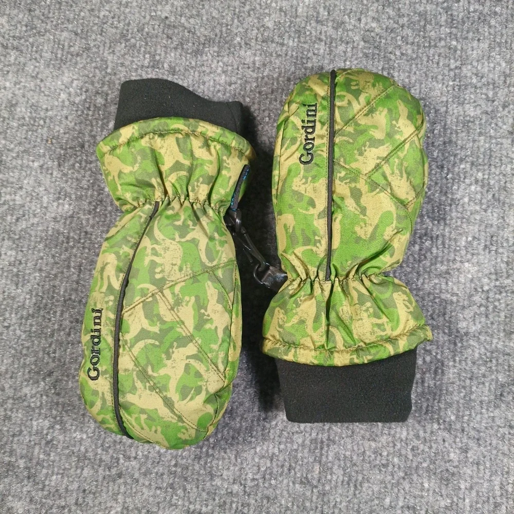 Gordini Mittens Kids Small Green Dinosaur Camo AquaBloc Insulated
